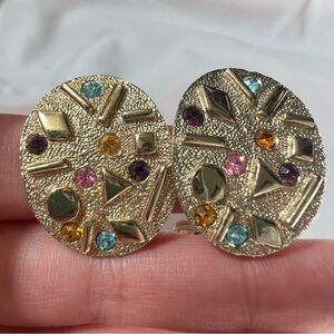 Vintage Sarah Coventry Colorful Pastel Rhinestone Gold Tone Costume Earrings